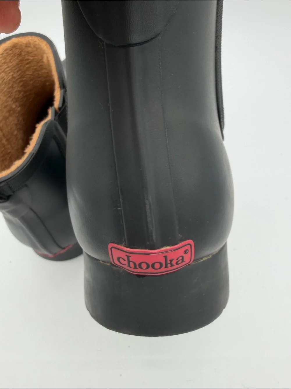 chooka Black Chelsea Rain Boots with Tan Faux-Fur Lining